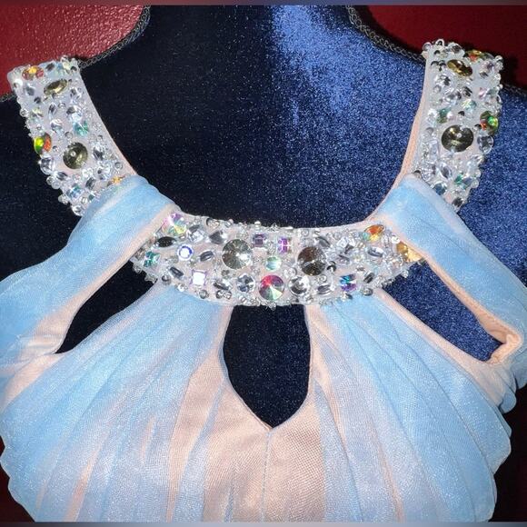 City Triangles Dress beaded cutout halter dress tulle baby blue nude size 5 - Picture 5 of 11